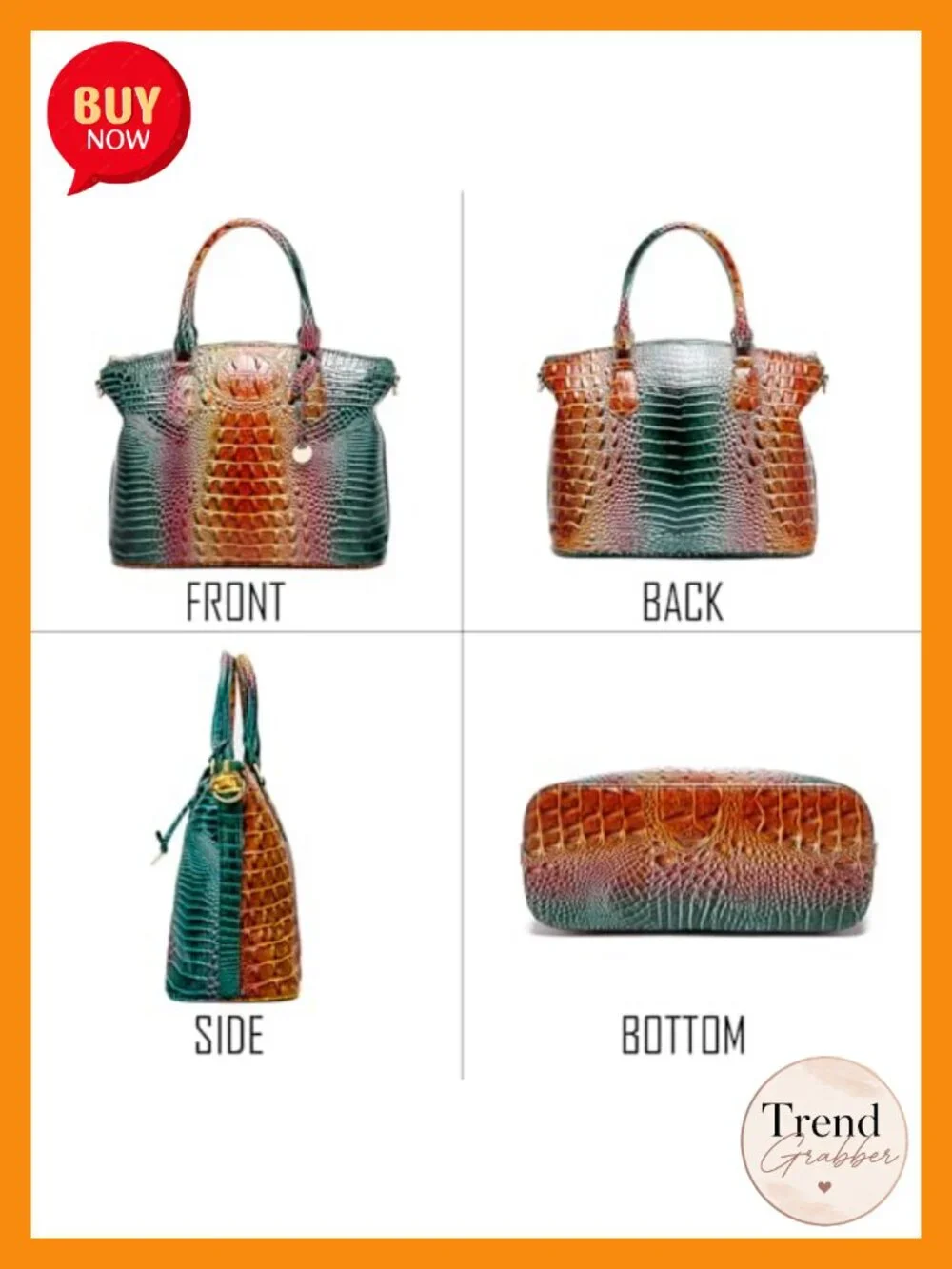 Vegan Leather Satchel Tote Bag with Crocodile Print Crossbody Top Handle